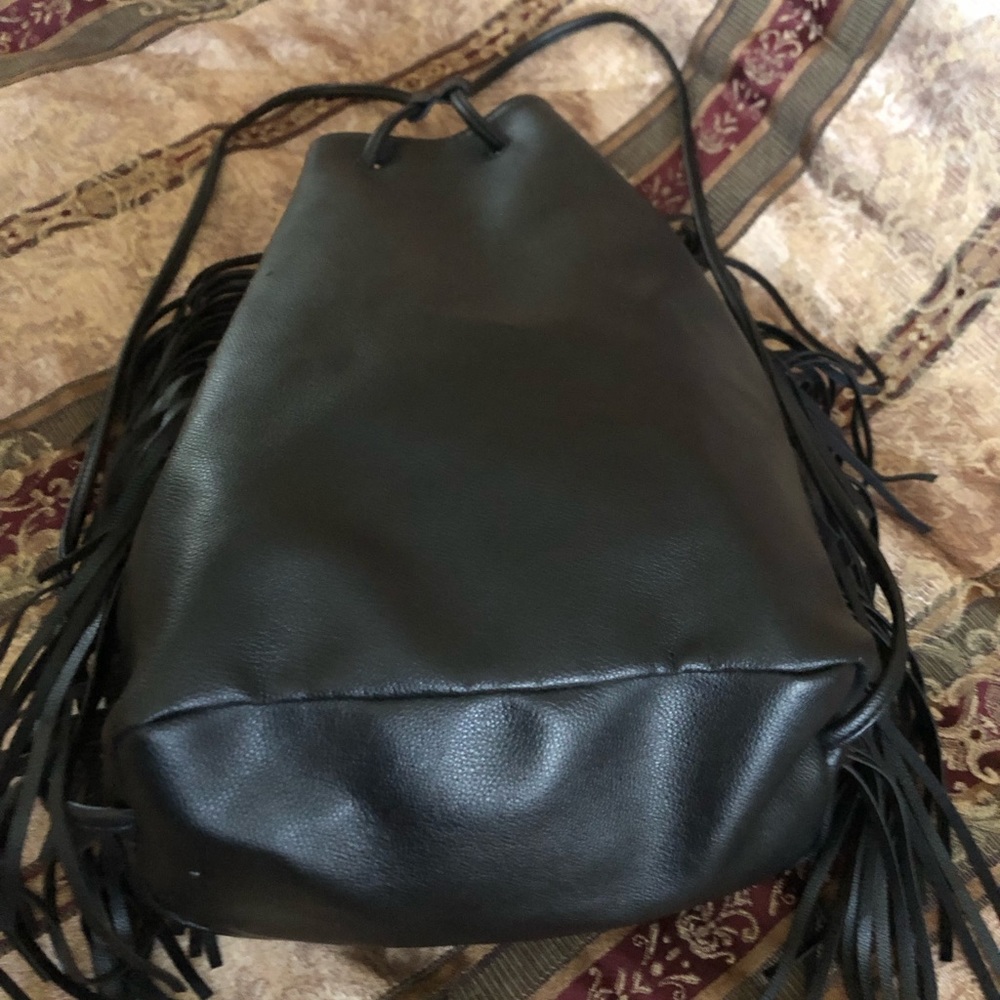 Victoria's Secret  Women’s Backpack With Fringe Pull String Faux Leather  Black - Picture 6 of 8